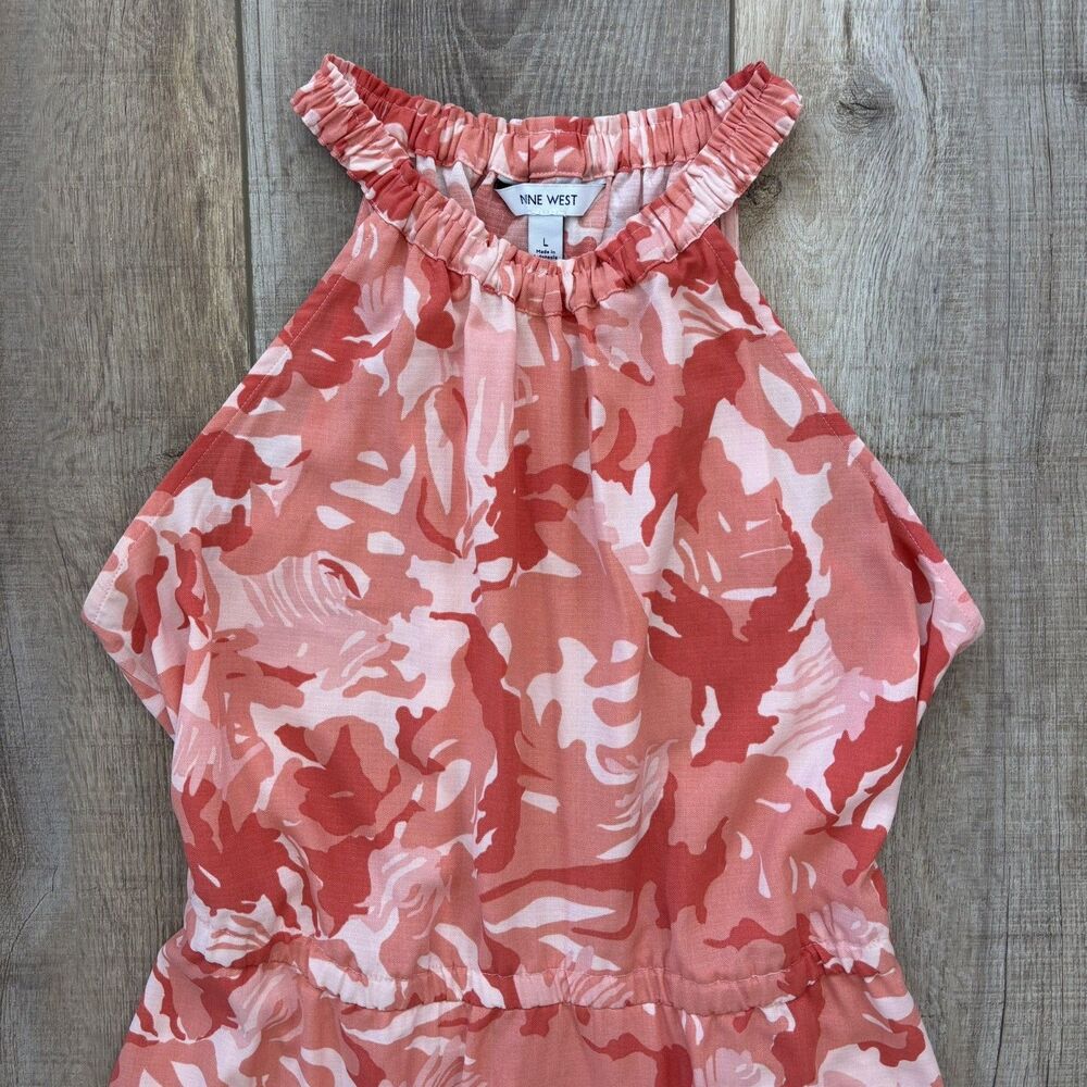 NINE WEST Womens Halter Floral Dress Size L Tiered Ruffle Resort Wedding Guest - Picture 6 of 16